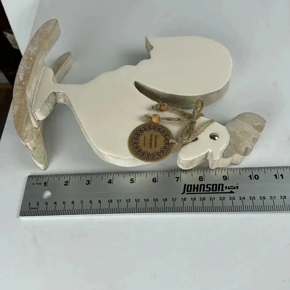 11.5”tall wooden chicken beige and white FARMHOUSE DECOR ON A ROCKING BASE - Picture 7 of 8